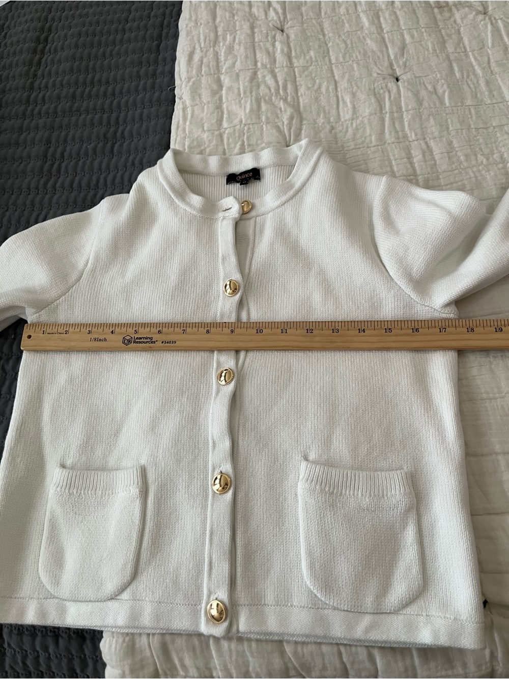 Quince 100% Organic Cotton Lady Jacket Sweater Ivory Medium Gold Buttons - Picture 10 of 12